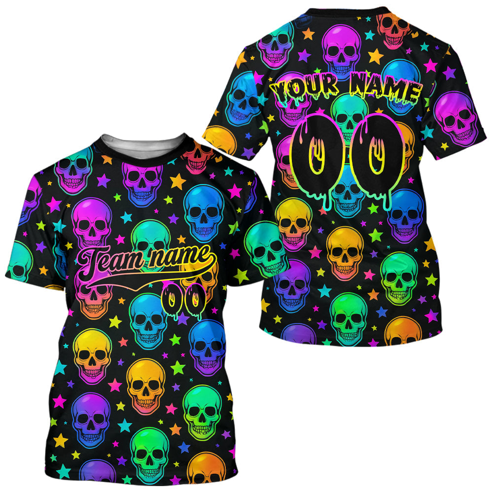 Custom Colorful Skull Baseball Halloween T-Shirt Hallow's Eve Baseball Shirts