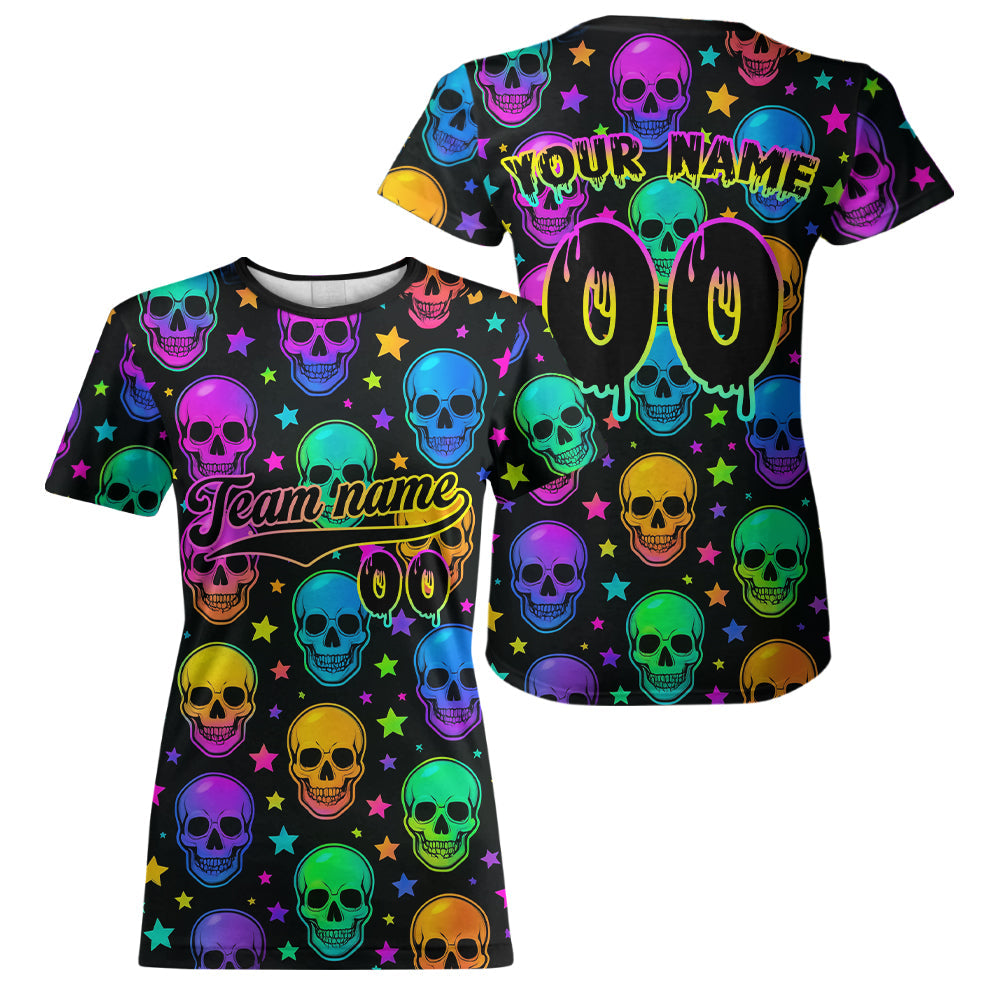 Custom Colorful Skull Baseball Halloween T-Shirt Hallow's Eve Baseball Shirts