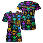 Custom Colorful Skull Baseball Halloween T-Shirt Hallow's Eve Baseball Shirts