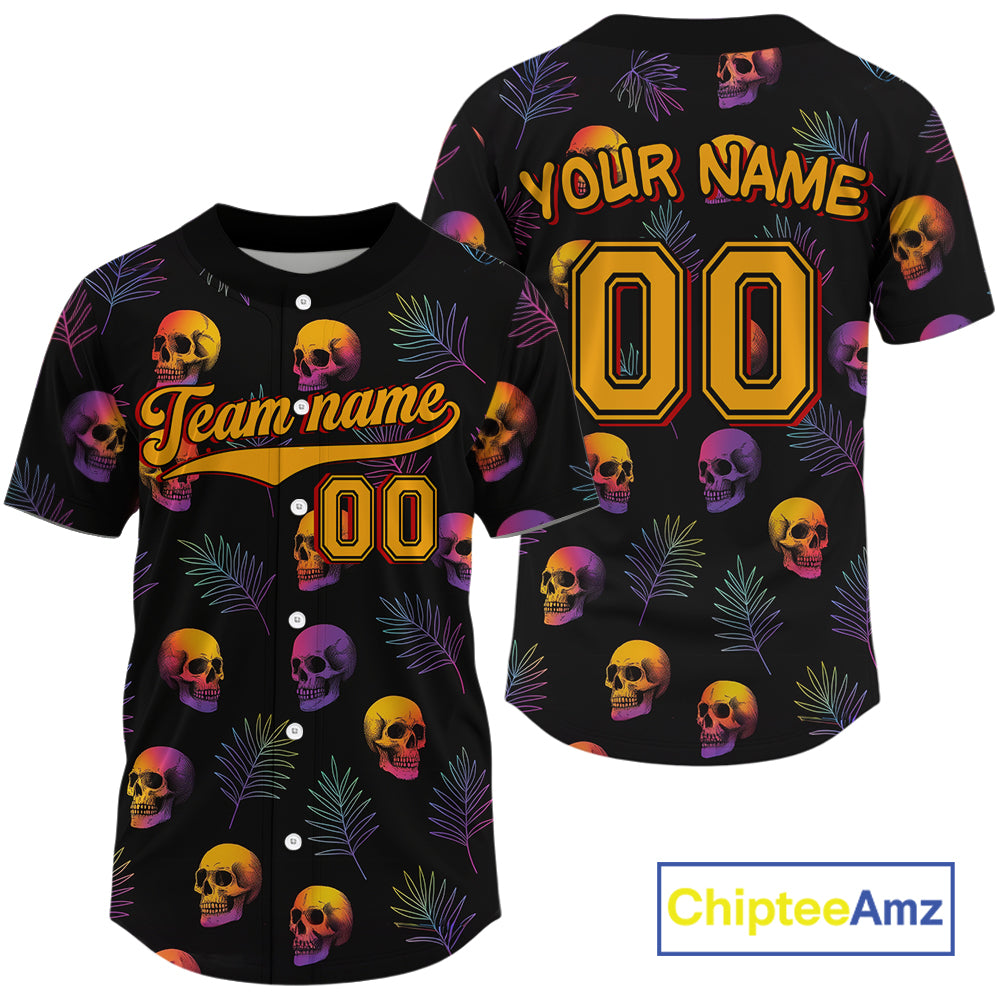 Custom Black And Yellow Skull Baseball Halloween Shirt Skull Baseball Jerseys