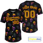 Custom Black And Yellow Skull Baseball Halloween Shirt Skull Baseball Jerseys