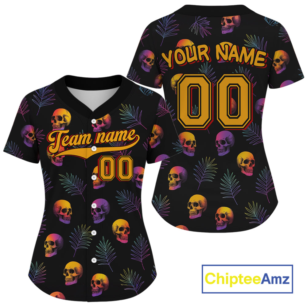 Custom Black And Yellow Skull Baseball Halloween Shirt Skull Baseball Jerseys