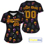 Custom Black And Yellow Skull Baseball Halloween Shirt Skull Baseball Jerseys