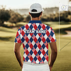 American Flag Argyle Golf Polo Shirt Custom Red White Blue Argyle Golf Team Shirts