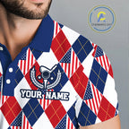 American Flag Argyle Golf Polo Shirt Custom Red White Blue Argyle Golf Team Shirts