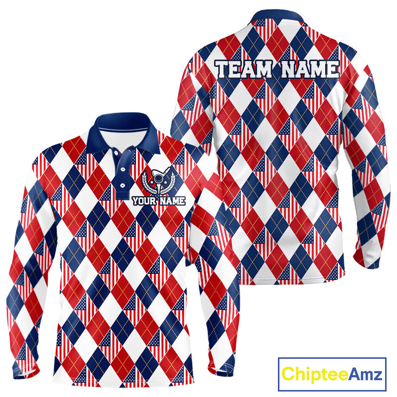 American Flag Argyle Golf Polo Shirt Custom Red White Blue Argyle Golf Team Shirts