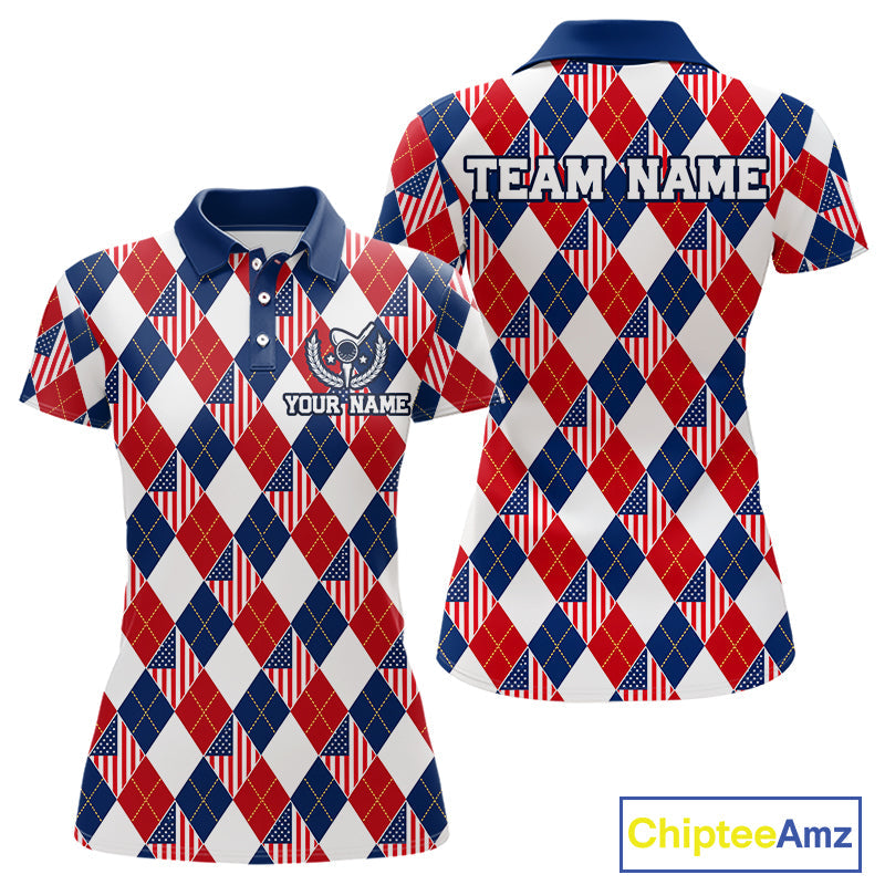 American Flag Argyle Golf Polo Shirt Custom Red White Blue Argyle Golf Team Shirts