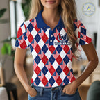 American Flag Argyle Golf Polo Shirt Custom Red White Blue Argyle Golf Team Shirts