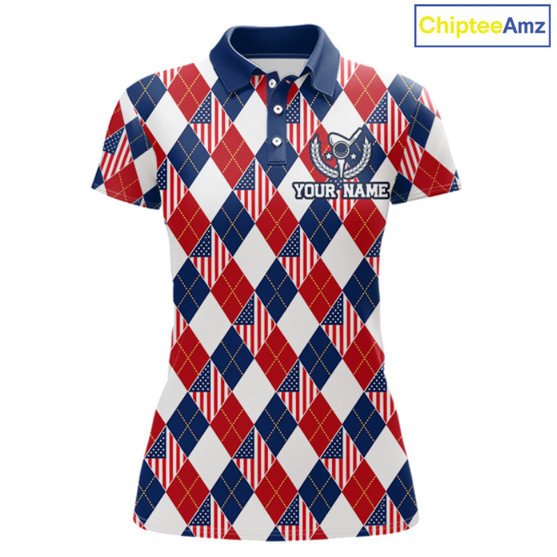 American Flag Argyle Golf Polo Shirt Custom Red White Blue Argyle Golf Team Shirts