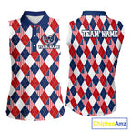 American Flag Argyle Golf Sleeveless Polo Shirt Custom Red White Blue Argyle Golf Team Shirts