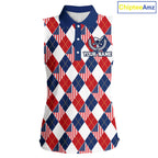 American Flag Argyle Golf Sleeveless Polo Shirt Custom Red White Blue Argyle Golf Team Shirts