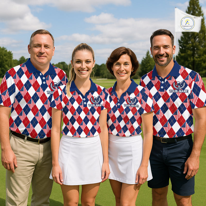 American Flag Argyle Golf Polo Shirt Custom Red White Blue Argyle Golf Team Shirts