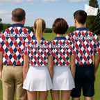 American Flag Argyle Golf Polo Shirt Custom Red White Blue Argyle Golf Team Shirts