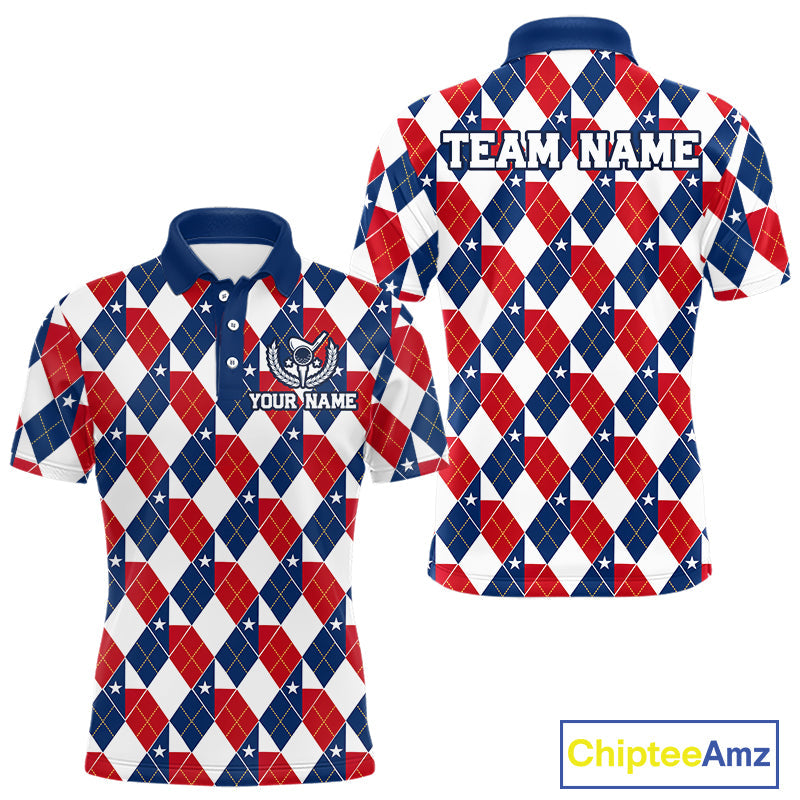 Texas Flag Argyle Golf Polo Shirt Custom Red White Blue Argyle Golf Team Shirts