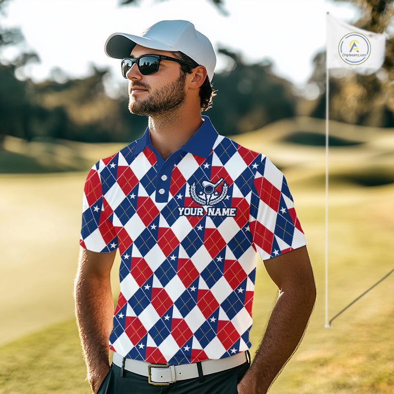 Texas Flag Argyle Golf Polo Shirt Custom Red White Blue Argyle Golf Team Shirts