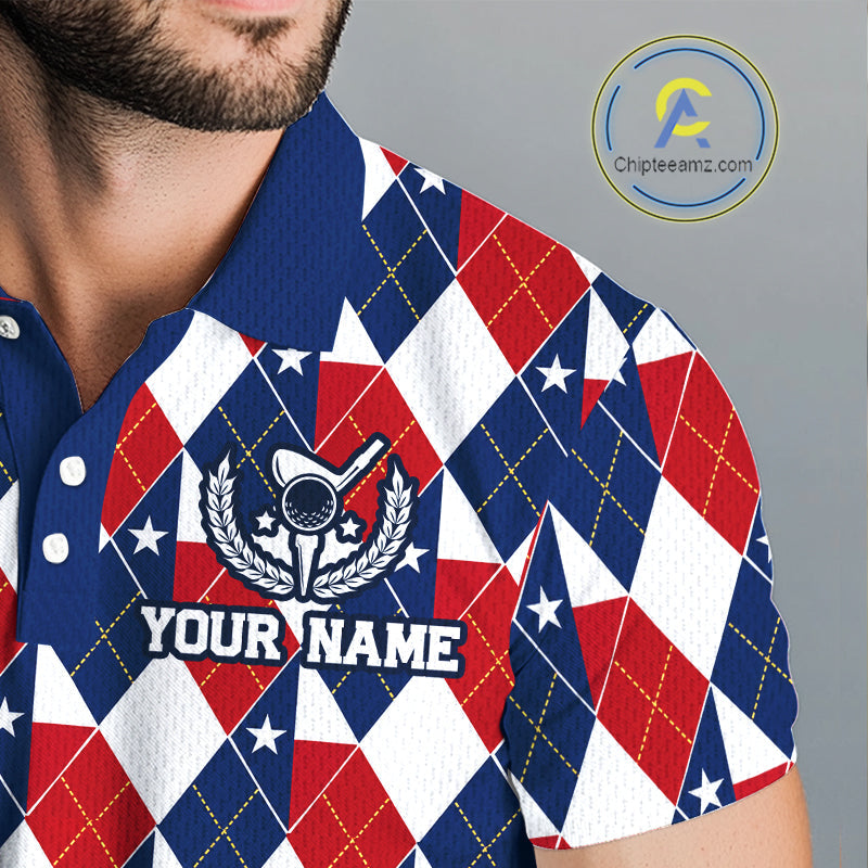 Texas Flag Argyle Golf Polo Shirt Custom Red White Blue Argyle Golf Team Shirts