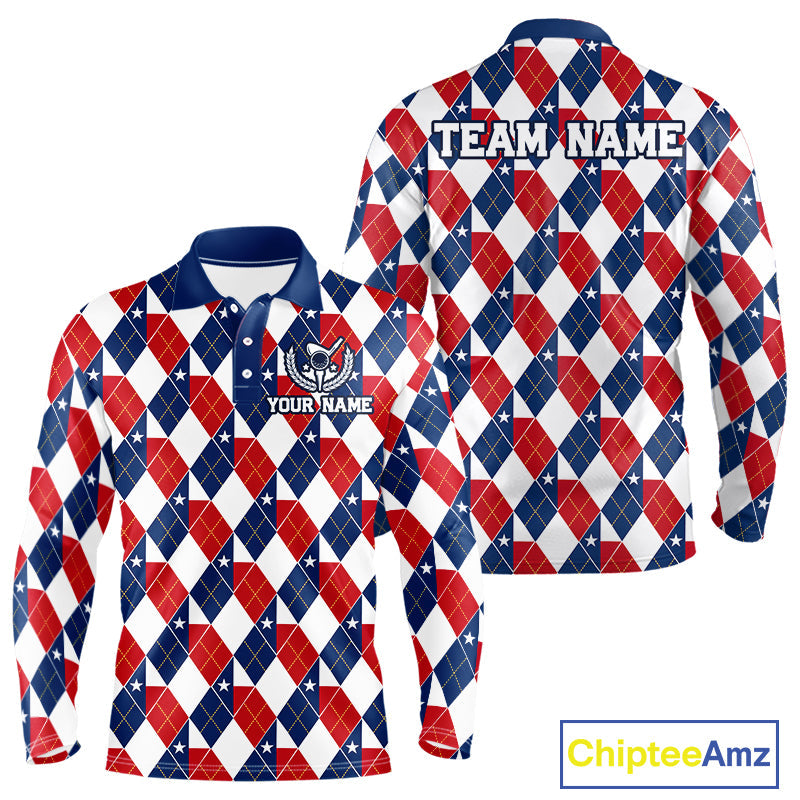 Texas Flag Argyle Golf Polo Shirt Custom Red White Blue Argyle Golf Team Shirts