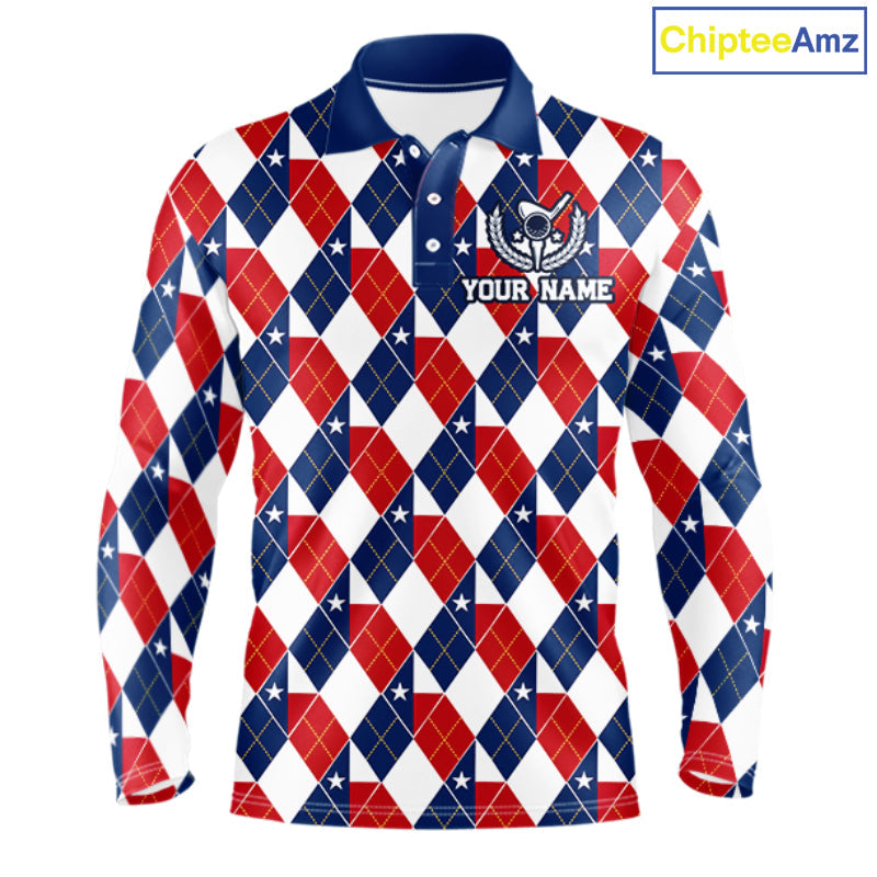 Texas Flag Argyle Golf Polo Shirt Custom Red White Blue Argyle Golf Team Shirts