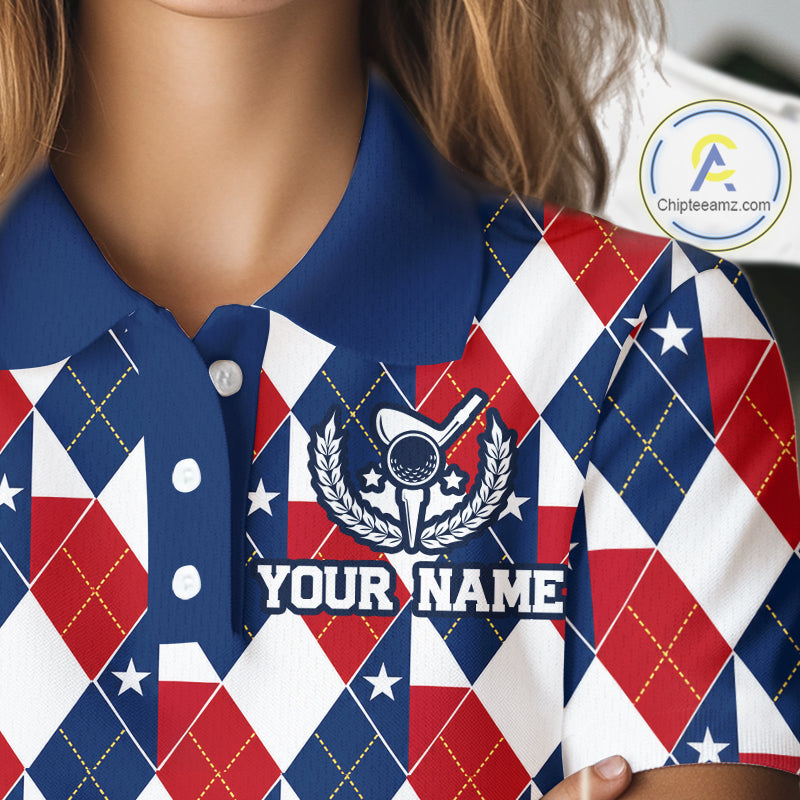 Texas Flag Argyle Golf Polo Shirt Custom Red White Blue Argyle Golf Team Shirts