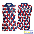 Texas Flag Argyle Golf Sleeveless Polo Shirt Custom Red White Blue Argyle Golf Team Shirts