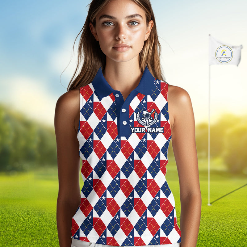 Texas Flag Argyle Golf Sleeveless Polo Shirt Custom Red White Blue Argyle Golf Team Shirts
