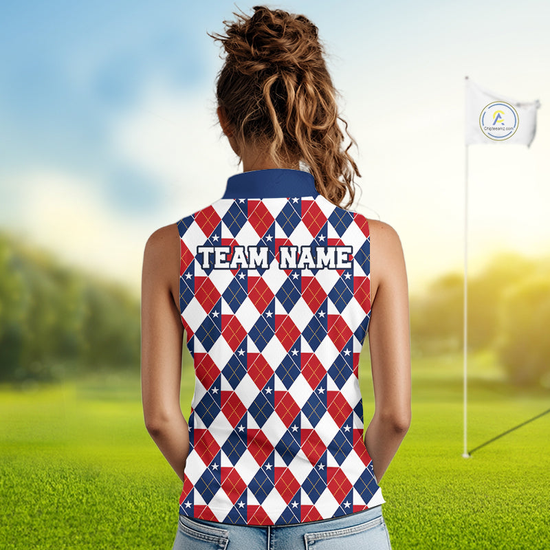 Texas Flag Argyle Golf Sleeveless Polo Shirt Custom Red White Blue Argyle Golf Team Shirts