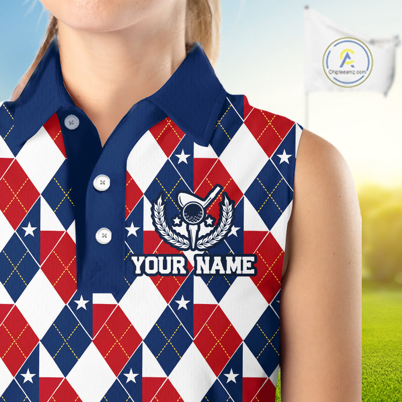 Texas Flag Argyle Golf Sleeveless Polo Shirt Custom Red White Blue Argyle Golf Team Shirts