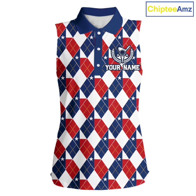 Texas Flag Argyle Golf Sleeveless Polo Shirt Custom Red White Blue Argyle Golf Team Shirts