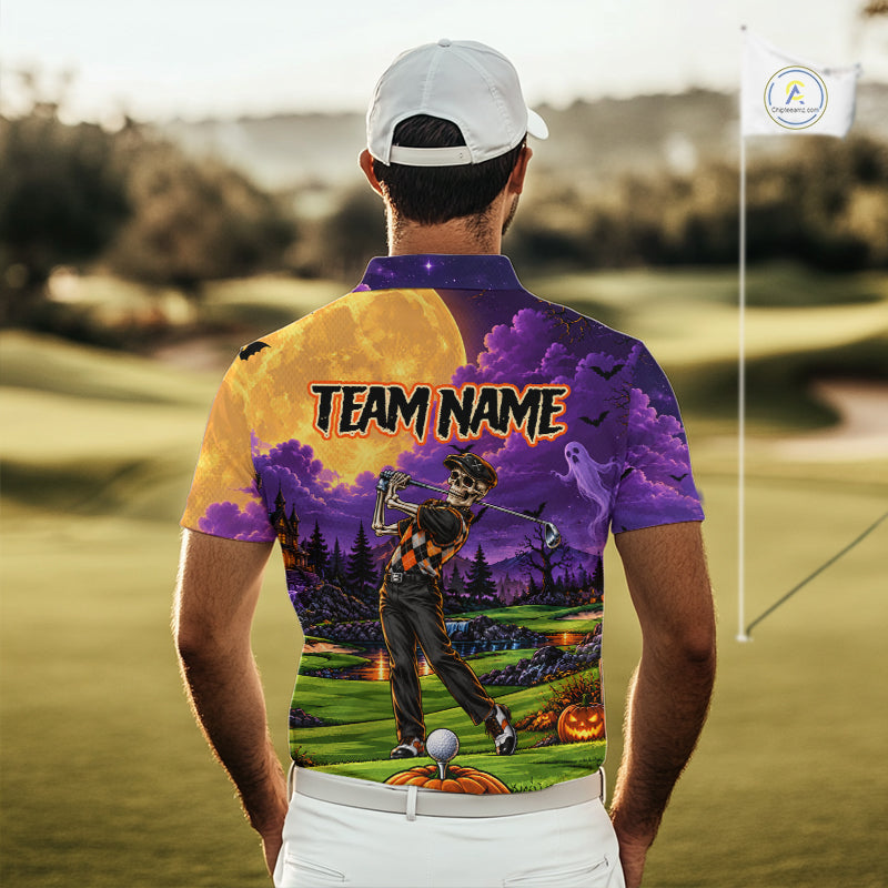 Halloween Golf Polo Shirt Personalized Argyle Skeleton Golfer Halloween Golf Team Jersey