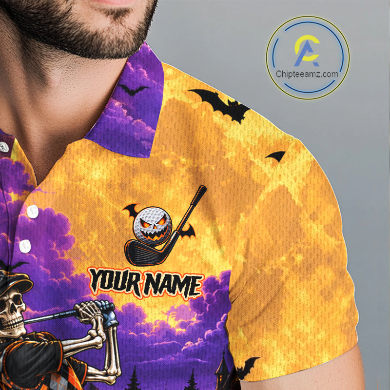Halloween Golf Polo Shirt Personalized Argyle Skeleton Golfer Halloween Golf Team Jersey