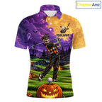 Halloween Golf Polo Shirt Personalized Argyle Skeleton Golfer Halloween Golf Team Jersey