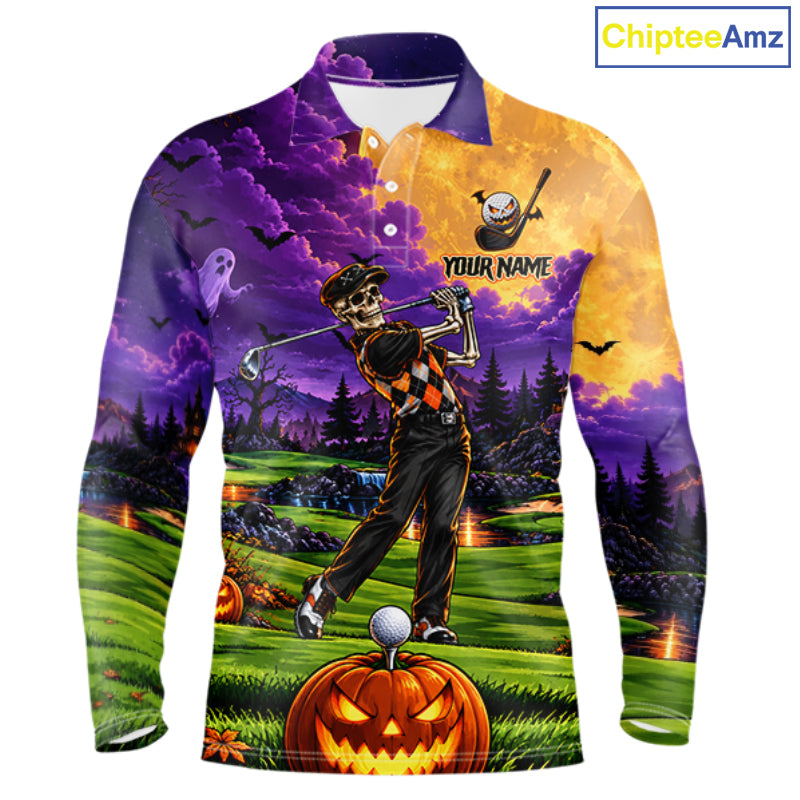 Halloween Golf Polo Shirt Personalized Argyle Skeleton Golfer Halloween Golf Team Jersey