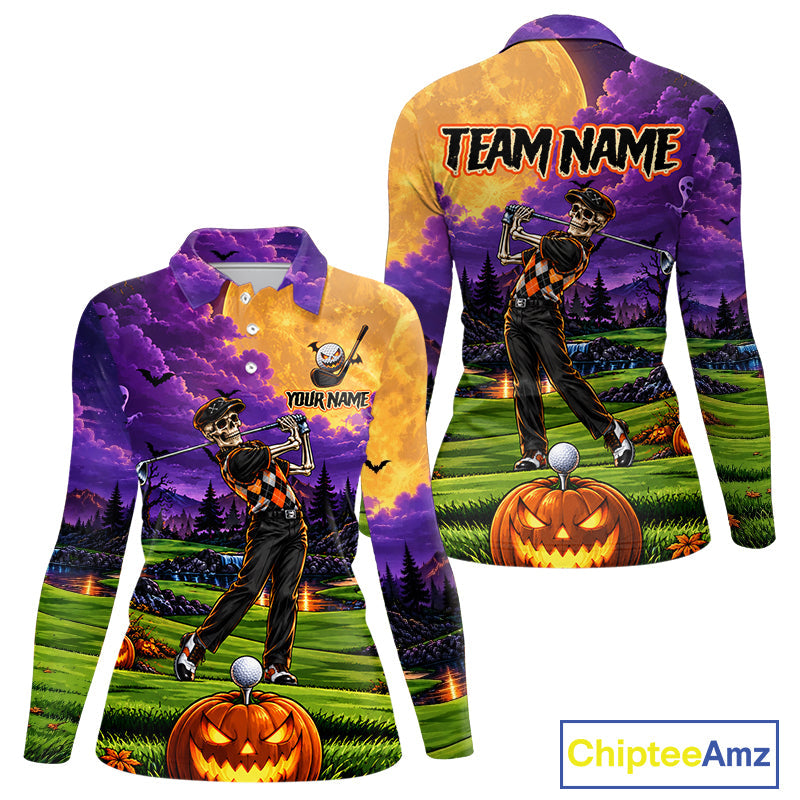 Halloween Golf Polo Shirt Personalized Argyle Skeleton Golfer Halloween Golf Team Jersey