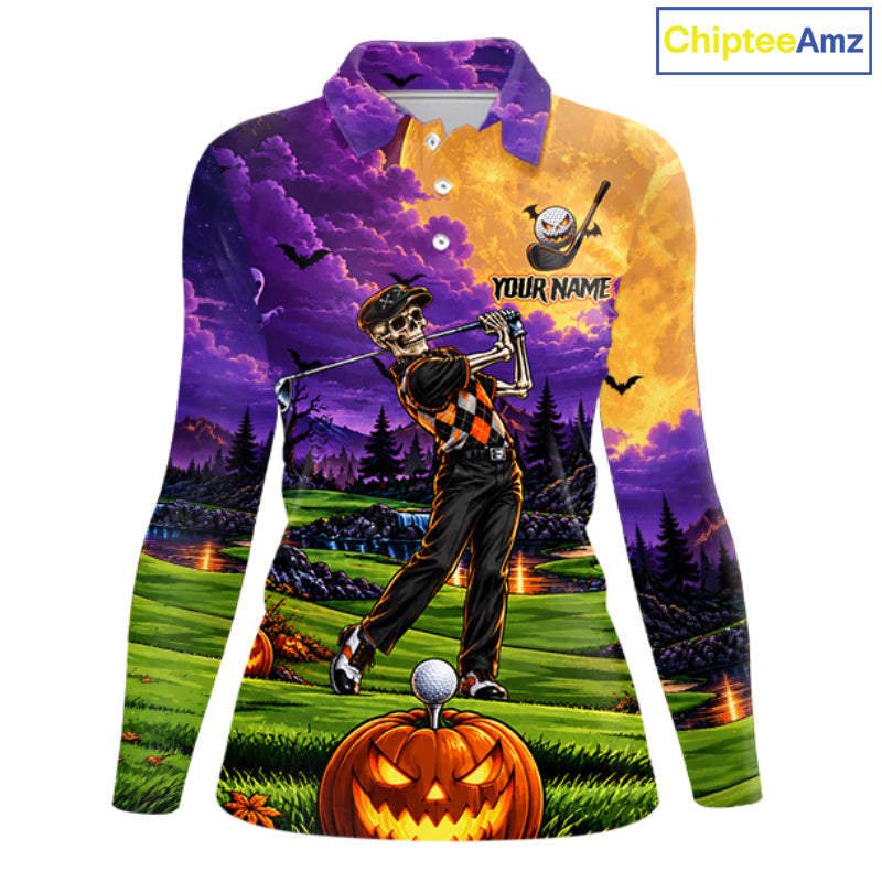 Halloween Golf Polo Shirt Personalized Argyle Skeleton Golfer Halloween Golf Team Jersey