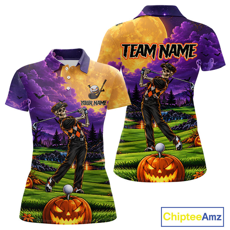 Halloween Golf Polo Shirt Personalized Argyle Skeleton Golfer Halloween Golf Team Jersey
