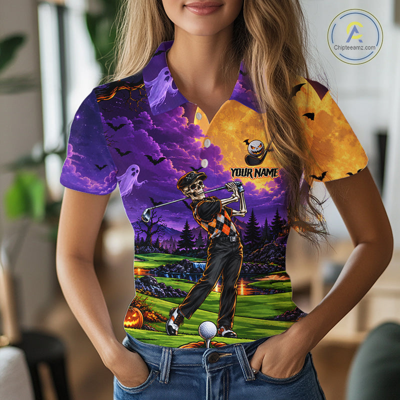 Halloween Golf Polo Shirt Personalized Argyle Skeleton Golfer Halloween Golf Team Jersey