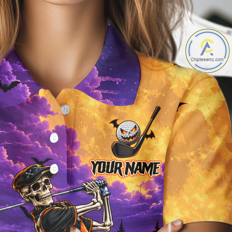 Halloween Golf Polo Shirt Personalized Argyle Skeleton Golfer Halloween Golf Team Jersey