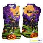 Halloween Golf Sleeveless Polo Shirt Personalized Argyle Skeleton Golfer Halloween Golf Team Jersey