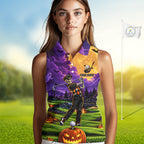 Halloween Golf Sleeveless Polo Shirt Personalized Argyle Skeleton Golfer Halloween Golf Team Jersey