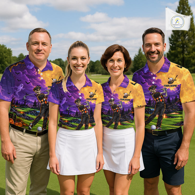 Halloween Golf Polo Shirt Personalized Argyle Skeleton Golfer Halloween Golf Team Jersey