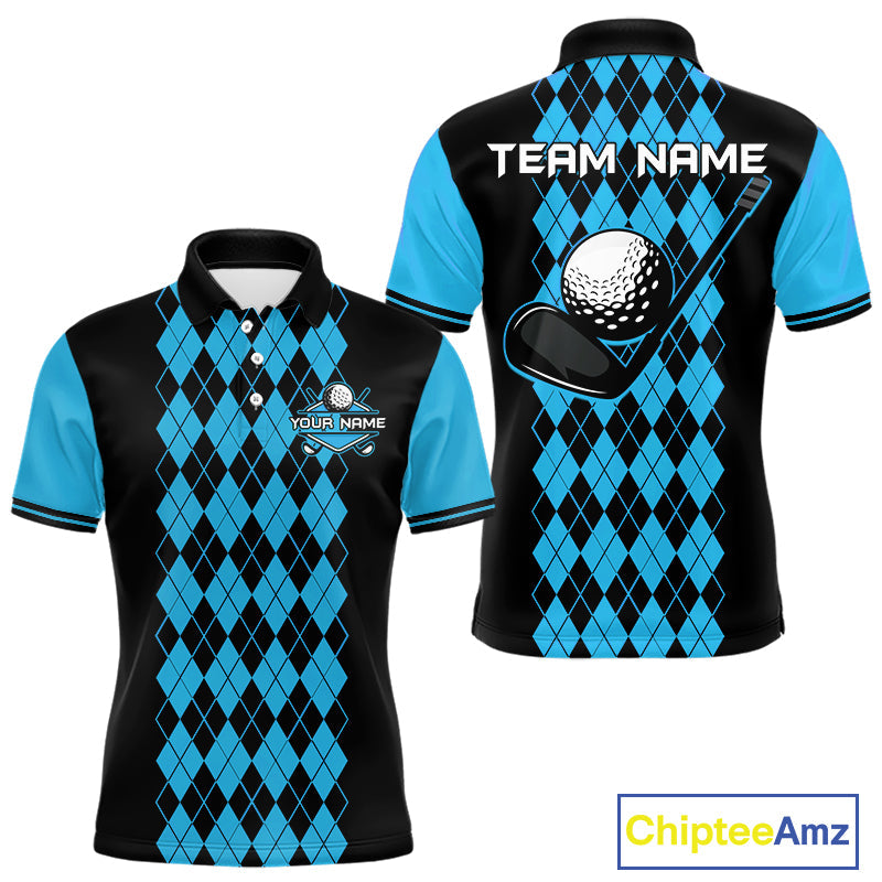 Argyle Golf Polo Shirt Personalized Blue Argyle Golf Shirt Short Sleeve Golf Apparel