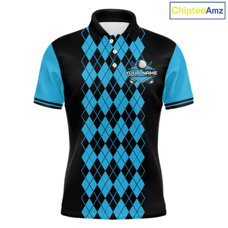 Argyle Golf Polo Shirt Personalized Blue Argyle Golf Shirt Short Sleeve Golf Apparel