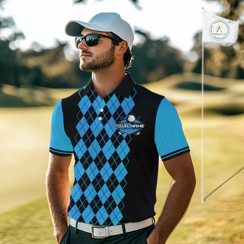 Argyle Golf Polo Shirt Personalized Blue Argyle Golf Shirt Short Sleeve Golf Apparel