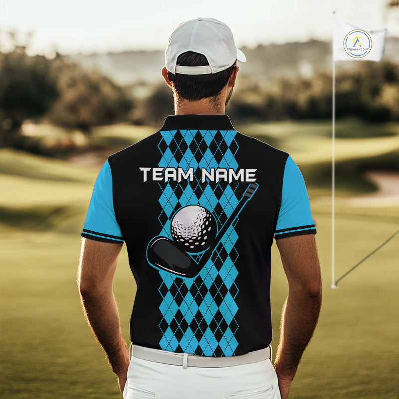 Argyle Golf Polo Shirt Personalized Blue Argyle Golf Shirt Short Sleeve Golf Apparel
