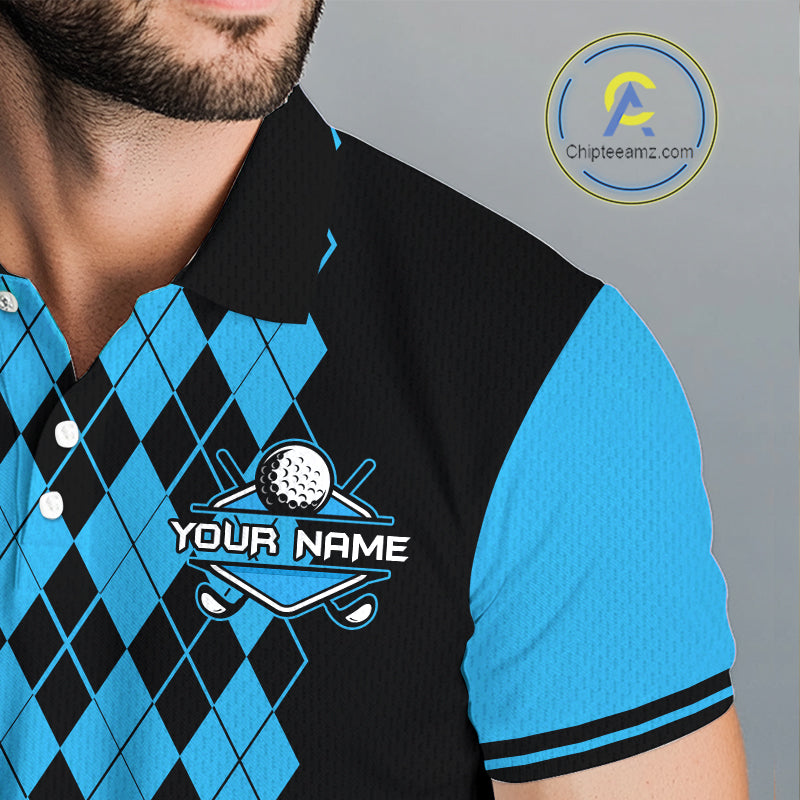 Argyle Golf Polo Shirt Personalized Blue Argyle Golf Shirt Short Sleeve Golf Apparel
