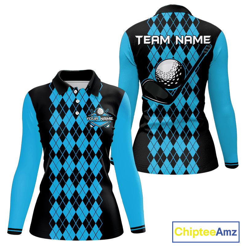 Argyle Golf Polo Shirt Personalized Blue Argyle Golf Shirt Short Sleeve Golf Apparel