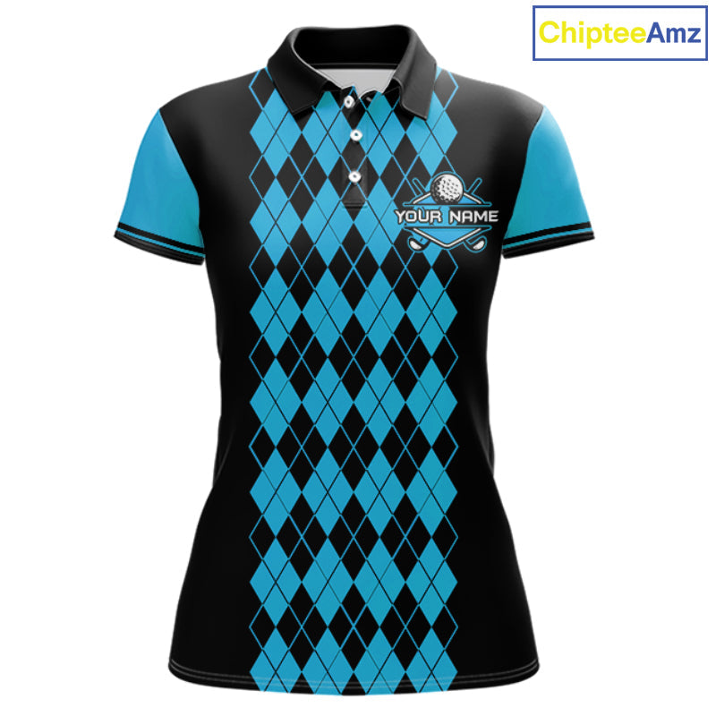 Argyle Golf Polo Shirt Personalized Blue Argyle Golf Shirt Short Sleeve Golf Apparel