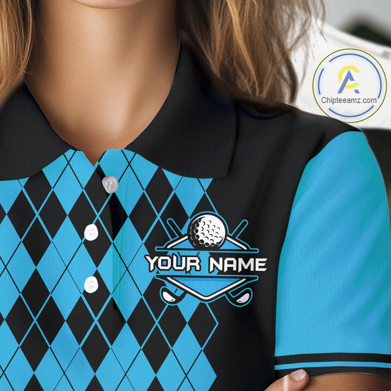 Argyle Golf Polo Shirt Personalized Blue Argyle Golf Shirt Short Sleeve Golf Apparel