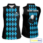 Argyle Golf Sleeveless Polo Shirt Personalized Blue Argyle Golf Shirt Short Sleeve Golf Apparel