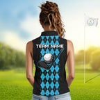 Argyle Golf Sleeveless Polo Shirt Personalized Blue Argyle Golf Shirt Short Sleeve Golf Apparel